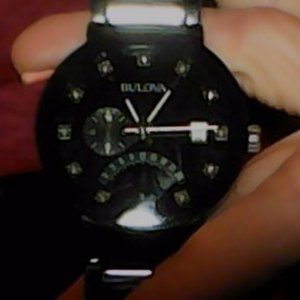 Men's Diamond Accented Black Dial Black Ion-plated Watch